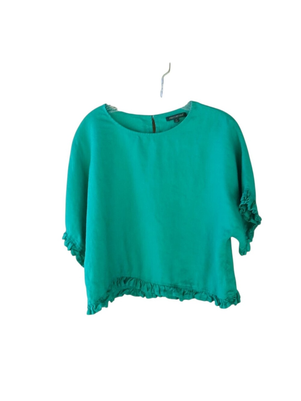 For Cynthia Green Ruffle Trimmed Dolman Sleeve Cropped Tunic Small